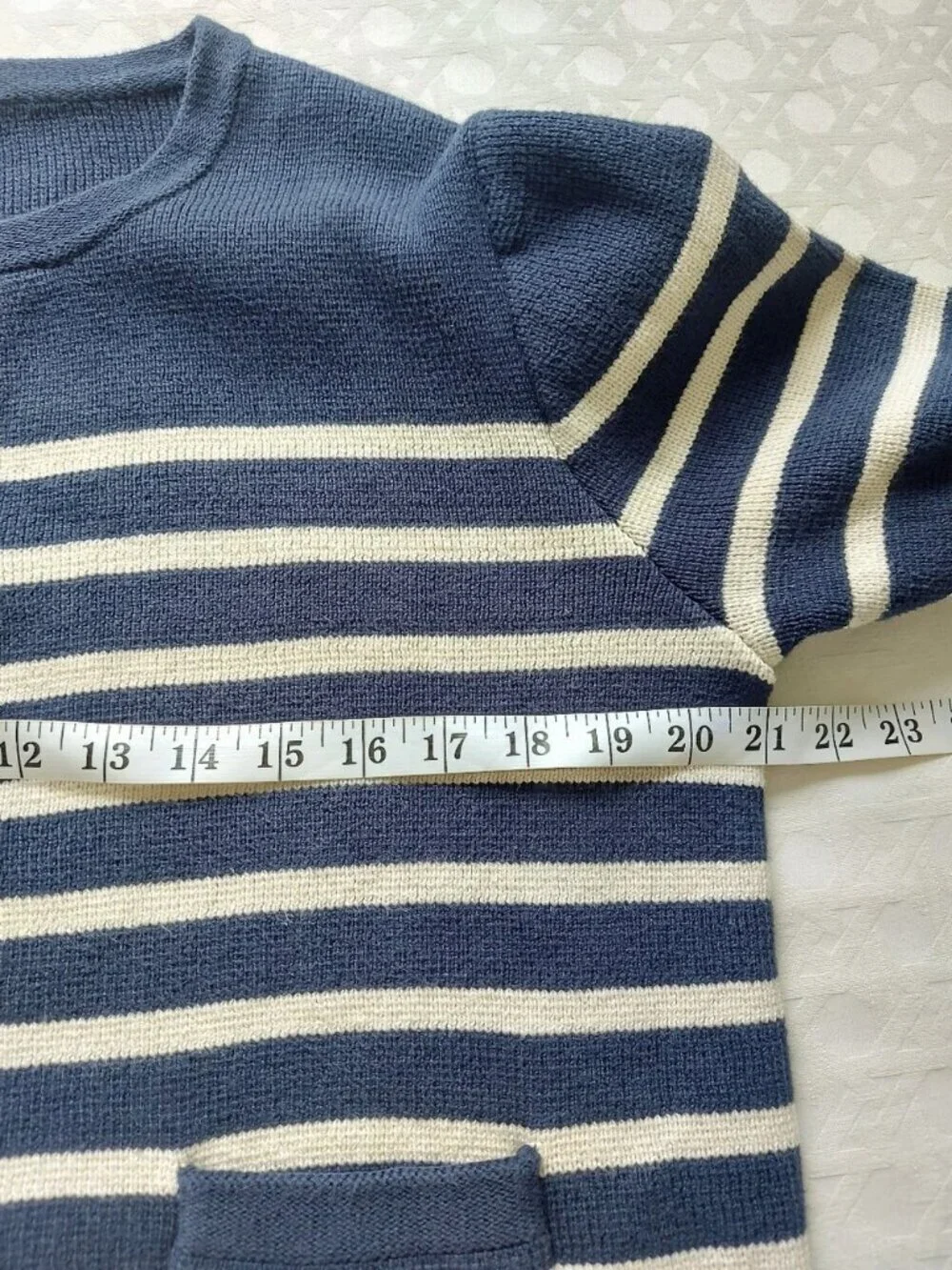 Jcrew Cotton Stripe Emillie Sweater Button Cardigan Large Preppy Classic Pockets